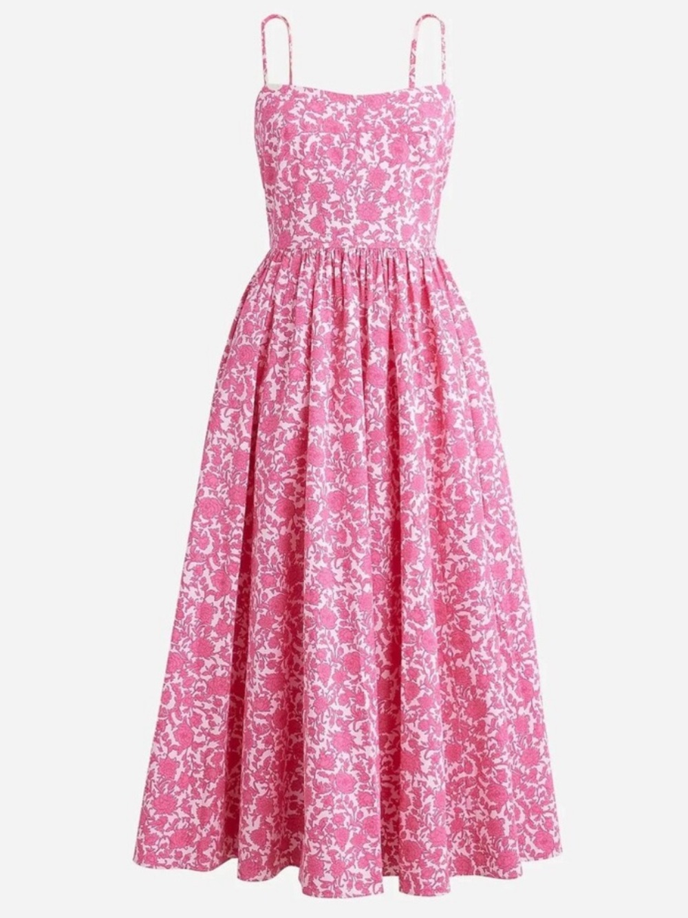 J.Crew A-line Cotton Poplin Midi Dress w Pockets in Pink Rosebud Floral. Size 14
